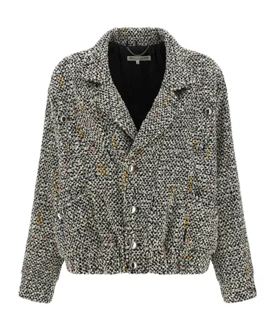 Alessandra Rich Tweed Bomber Jacket In Black
