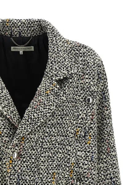 Alessandra Rich Tweed Bomber Jacket In Black