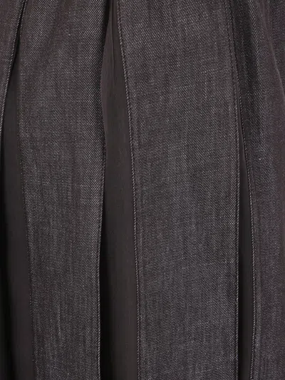 Brunello Cucinelli Pleated Denim Midi Skirt With Elastic Waistband In Gray