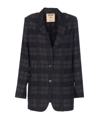 Uma Wang Long Blazer With Notched Lapels And Pockets In Multi