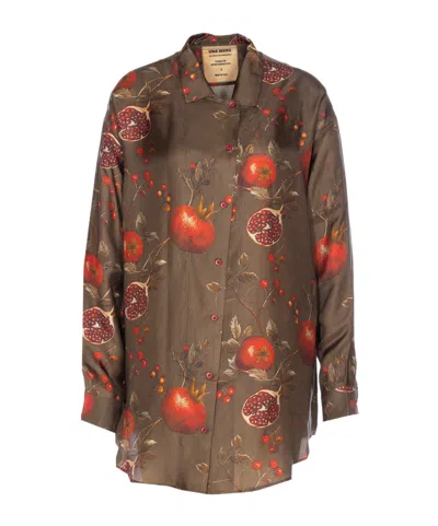 Uma Wang Pomegranate-print Asymmetrical-buttoned Top In Brown