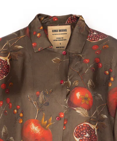 Uma Wang Pomegranate-print Asymmetrical-buttoned Top In Brown