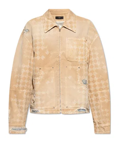 Amiri Distressed Printed Jacket In Brown