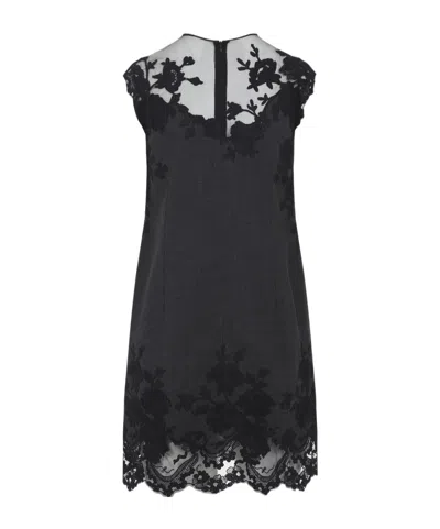 Ermanno Scervino Sheer Neckline Sleeveless Floral Lace Mini Dress In Black