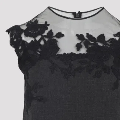 Ermanno Scervino Sheer Neckline Sleeveless Floral Lace Mini Dress In Black