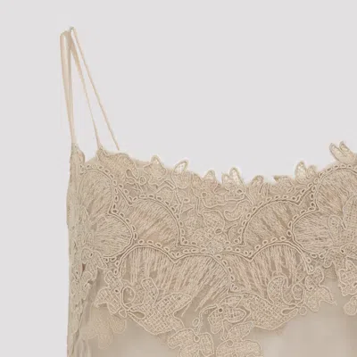 Ermanno Scervino Lace Overlay Mini Dress With Spaghetti Straps In Brown