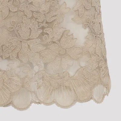 Ermanno Scervino Lace Overlay Mini Dress With Spaghetti Straps In Brown