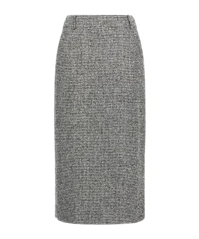 Ermanno Scervino Houndstooth Sheath Longuette Skirt With Back Split In Gray