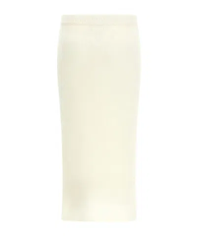 Alessandra Rich Mohair Skirt With Ribbed Waistband And Button Detailing In White