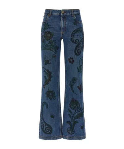 Etro Paisley Print Jeans In Blue