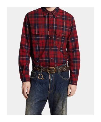 Dsquared2 Vintage Button-down Shirt Elbow Patches In Burgundy