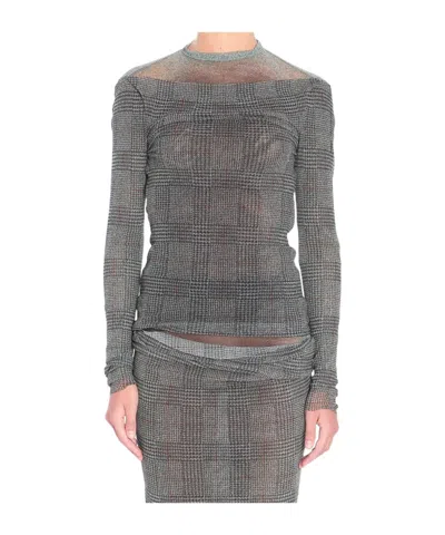 Jean Paul Gaultier Women Body Shadow And Prince Of Wales Print Mesh Top In Gray