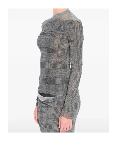 Jean Paul Gaultier Women Body Shadow And Prince Of Wales Print Mesh Top In Gray