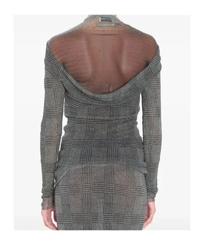 Jean Paul Gaultier Women Body Shadow And Prince Of Wales Print Mesh Top In Gray
