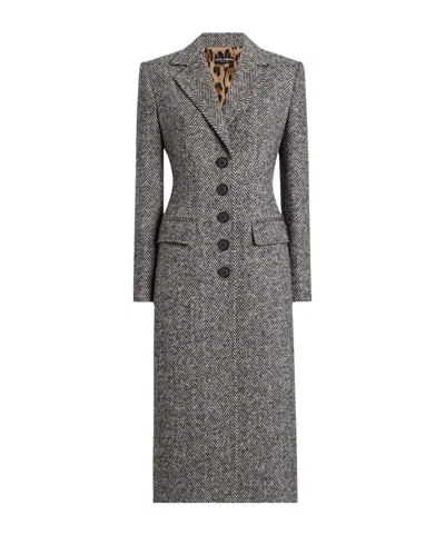 Dolce & Gabbana Single-breasted Wool Chevron Coat In Gray