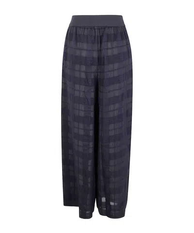 Uma Wang Flared Trousers With Sheer Overlay And Textured Fabric In Blue