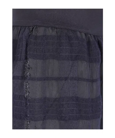 Uma Wang Flared Trousers With Sheer Overlay And Textured Fabric In Blue