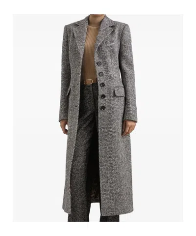 Dolce & Gabbana Single-breasted Wool Chevron Coat In Gray