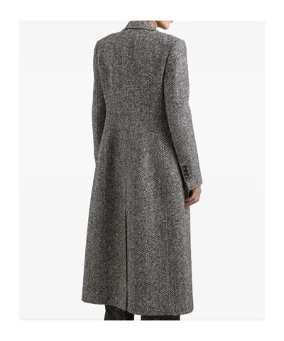 Dolce & Gabbana Single-breasted Wool Chevron Coat In Gray