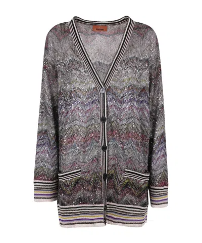 Missoni Sequin-chevron Cardigan In Gray
