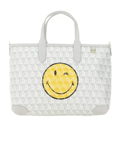 Anya Hindmarch Printed Canvas Xs I Am A Plastic Bag Handbag In White
