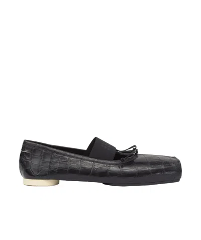 Mm6 Maison Margiela Ballerina Shoes With Bow And Crocodile Effect In Black
