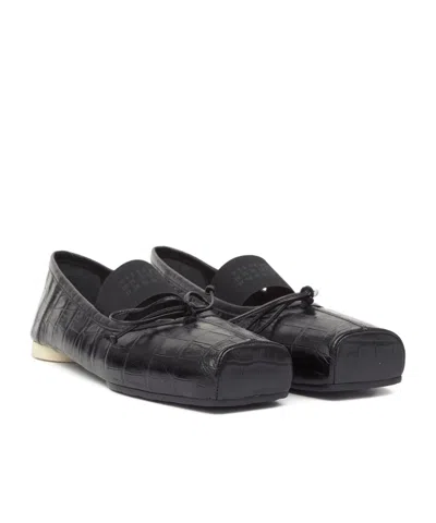 Mm6 Maison Margiela Ballerina Shoes With Bow And Crocodile Effect In Black