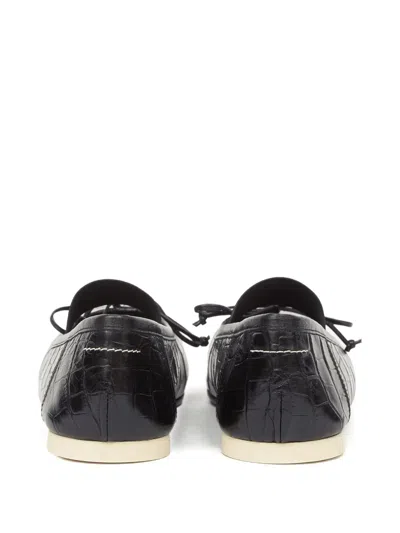 Mm6 Maison Margiela Ballerina Shoes With Bow And Crocodile Effect In Black