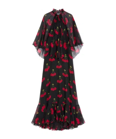Valentino Silk Cherryfic Maxi Dress In Black