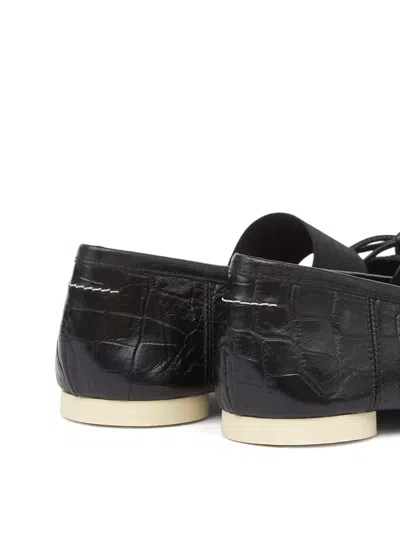 Mm6 Maison Margiela Ballerina Shoes With Bow And Crocodile Effect In Black