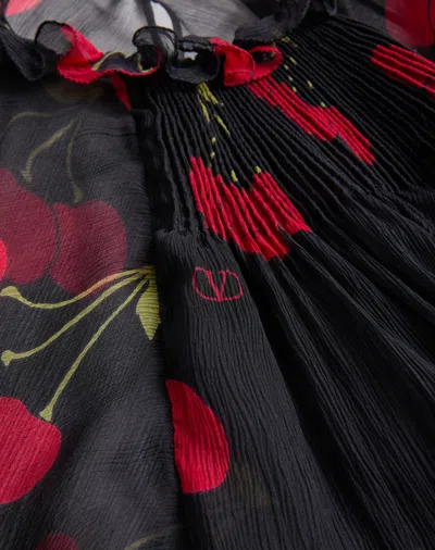 Valentino Silk Cherryfic Maxi Dress In Black