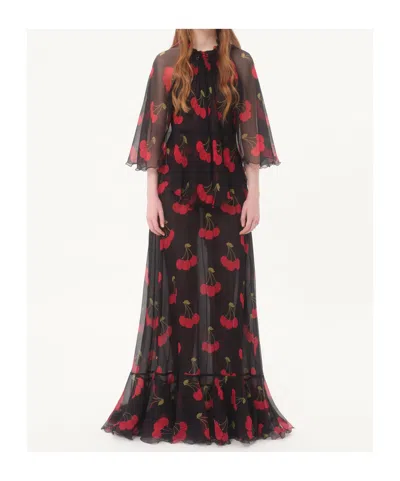 Valentino Silk Cherryfic Maxi Dress In Black
