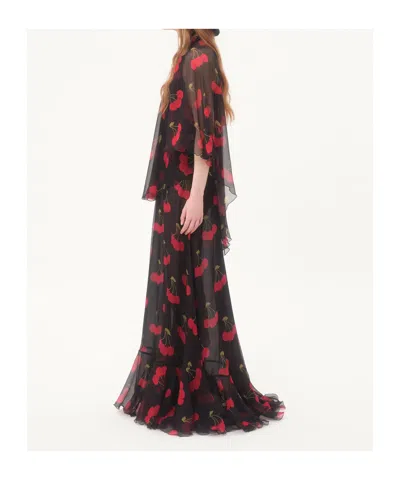 Valentino Silk Cherryfic Maxi Dress In Black