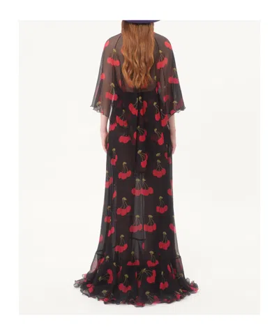 Valentino Silk Cherryfic Maxi Dress In Black