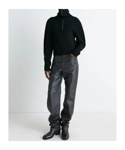 Lemaire High Collar Wool Sweater With Half-zip Closure In Black
