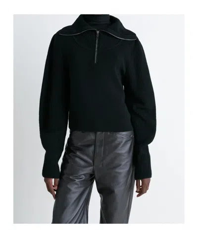 Lemaire High Collar Wool Sweater With Half-zip Closure In Black