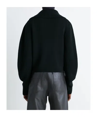 Lemaire High Collar Wool Sweater With Half-zip Closure In Black
