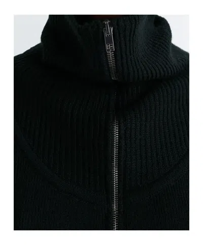 Lemaire High Collar Wool Sweater With Half-zip Closure In Black