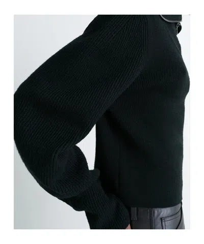 Lemaire High Collar Wool Sweater With Half-zip Closure In Black