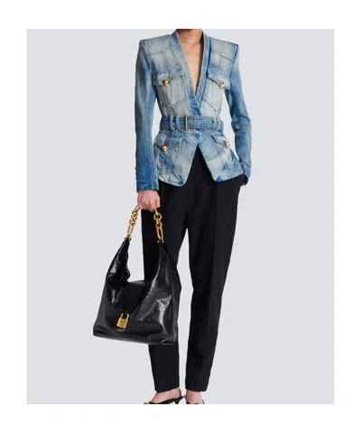 Balmain Stonewashed Cotton Denim Blazer In Blue