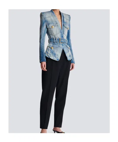 Balmain Stonewashed Cotton Denim Blazer In Blue