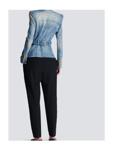 Balmain Stonewashed Cotton Denim Blazer In Blue