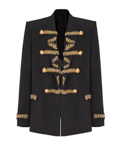 Balmain Embroidered Crepe Jacket In Black