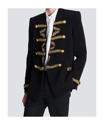 Balmain Embroidered Crepe Jacket In Black
