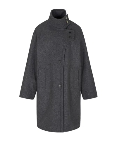 Emporio Armani Button-fastening Coat In Gray
