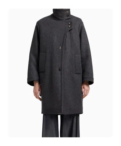 Emporio Armani Button-fastening Coat In Gray