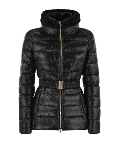 Herno Shniy Padded Down Jacket With Belt Coats Black In Black