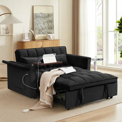 Streamdale Furniture Streamdale Foldable Velvet Sofa Bed With Usb & Storage (black)
