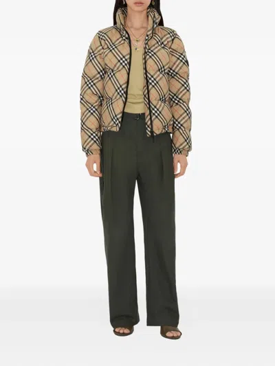 Burberry Vintage Check Pattern Puffer Jacket In Brown