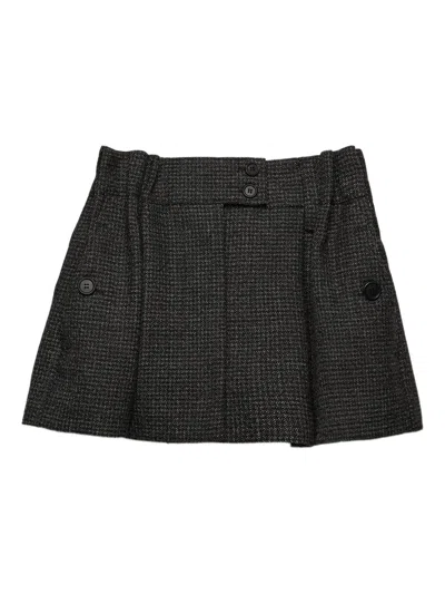 Prada Wool Mini Skirt With Vichy-pattern In Black
